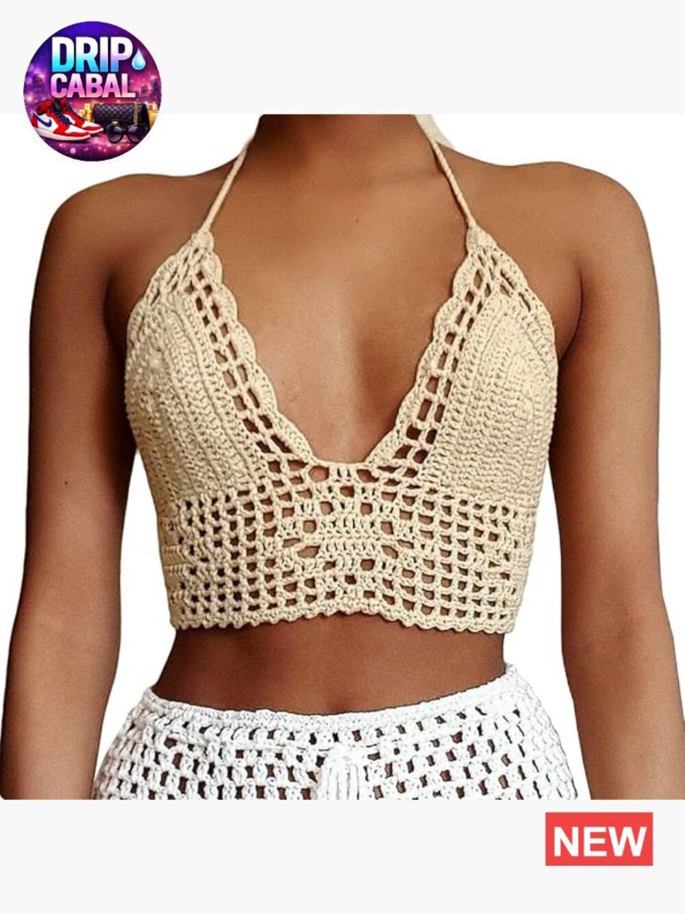 Crochet Halter Top Backless Knit Bralette Summer Beachwear